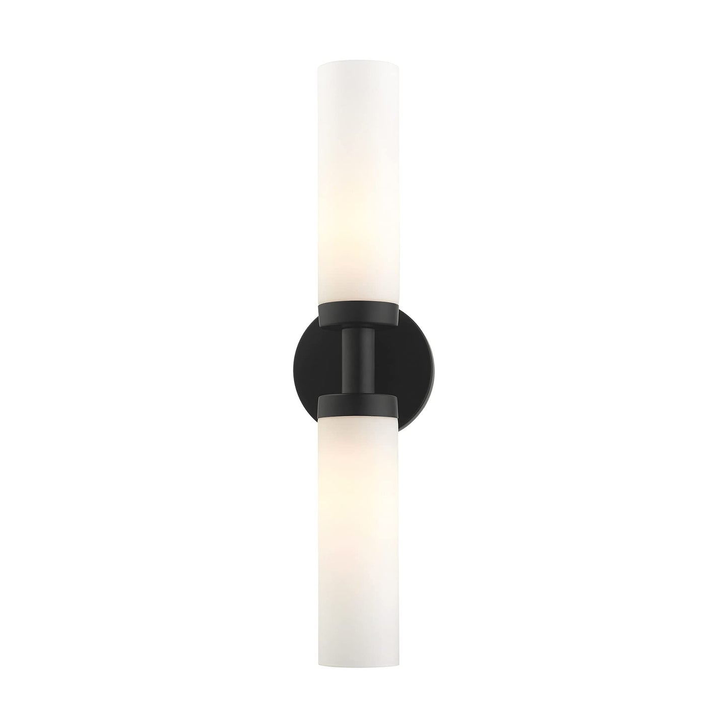 Livex Lighting 10104-04 Aero Collection ADA 2-Light Bathroom Vanity Light with Satin Opal White Glass Cylinder Shades, Black, 18 x 4.25