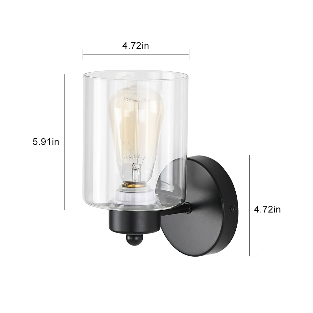 KENMI, 1-Light Bathroom Black Vanity Light Matte Black Wall Sconce Vintage with Clear Glass Shade, Hallway Light Fixture Sconces Wall Lighting