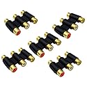 AAOTOKK 5-Pack 3 RCA Female to Female Adapter, Gold Plated, Black