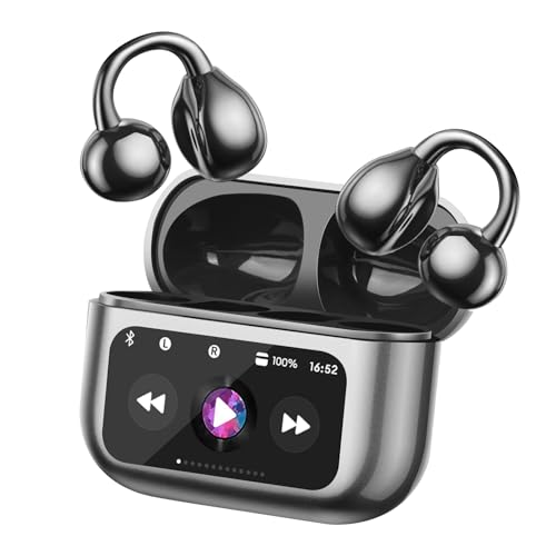 Open Ear Bone conduction Headphones Bluetooth 5.4 Wireless Clip On Earbuds with Digital Display Charging Case 40 Hours Playtime Sport Earphones