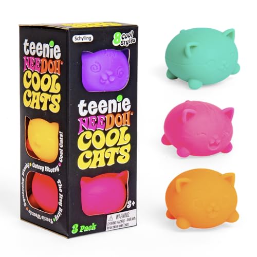 Schylling NeeDoh Teenie Cool Cat - Sensory Squeeze Toy - Contains 3 Mini Groovy Globs - 1.5" Wide - Color May Vary (Pack of 1)