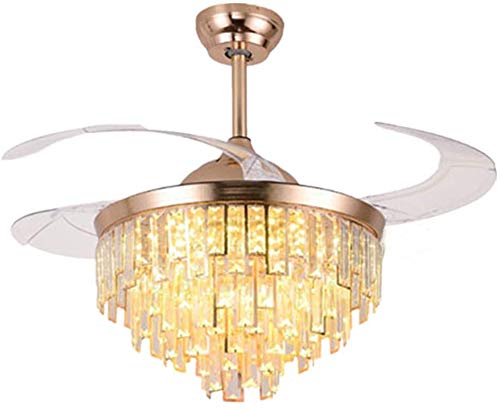 A Million 42" Crystal Ceiling Fan with Light Modern Luxury Chandelier Retractable Blades Remote 3 Speeds 3 Color Changes Silent Ceiling Fans Lighting