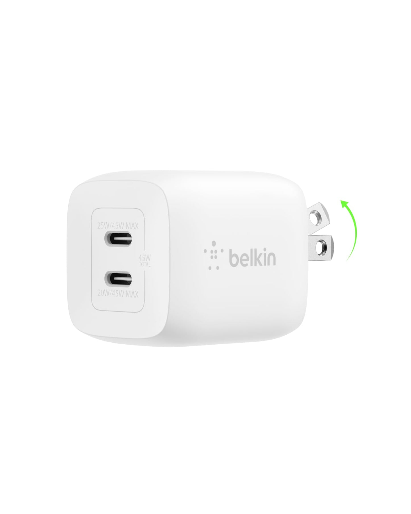 Belkin 45W Dual USB C Charger Block, Super Fast Charging PD3.0 w/ GaN Technology - Samsung Galaxy S25, Apple iPhone 17, Air, Pro, Pro Max, iPad