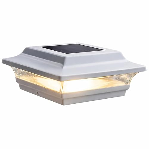 Classy Caps 4x4 Imperial Solar Post Cap - Fits 4"x4" and 3.5"x3.5" Deck & Fence Posts, White Cast Aluminum - Warm and Cool Light Modes - Heavy-Duty