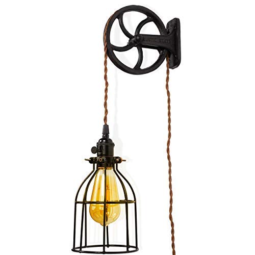 Rustic State Halat Cast Iron Vintage Industrial Wheel Farmhouse Wall Mount Pulley 6.75 Inch Diameter for Custom Make Lamp Pendant Fixtures Black