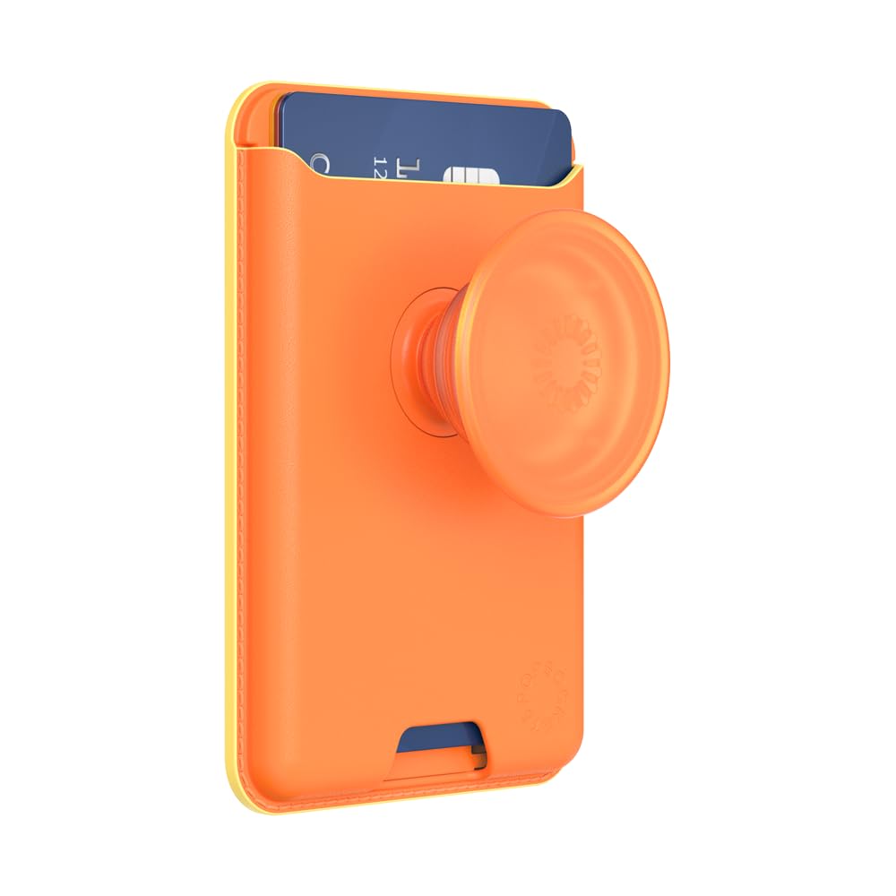 PopSockets Phone Wallet for MagSafe, Phone Card Holder with Grip, Orange - Canteloupe