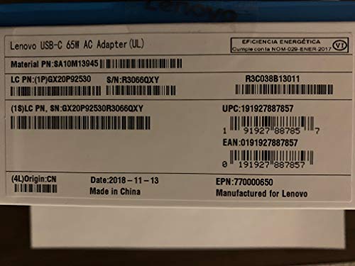 Lenovo P/N: GX20P92530 65W USB-Type C AC Adapter for Lenovo Yoga C930-13, Yoga 920-13, Yoga 730-13, IdeaPad 730s-13