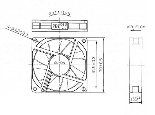 Sunon 70x70x15mm KDE1207PHV3 2Pin/2Wire 12v Low Speed Fan (4 Pack)