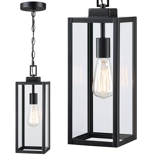 Faymart lighting 17 Inch Outdoor Pendant Light for Porch,Metal and Glass Outside Hanging Light Ceiling Mount Exterior Hanging Lantern for Patio