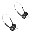 2 Pcs Retro On Ear Headphones, Wired Stereo Headphones, Lightweight Portable Headphone with Adjustable Headband, Cassette Player, Over-Ear (Black)