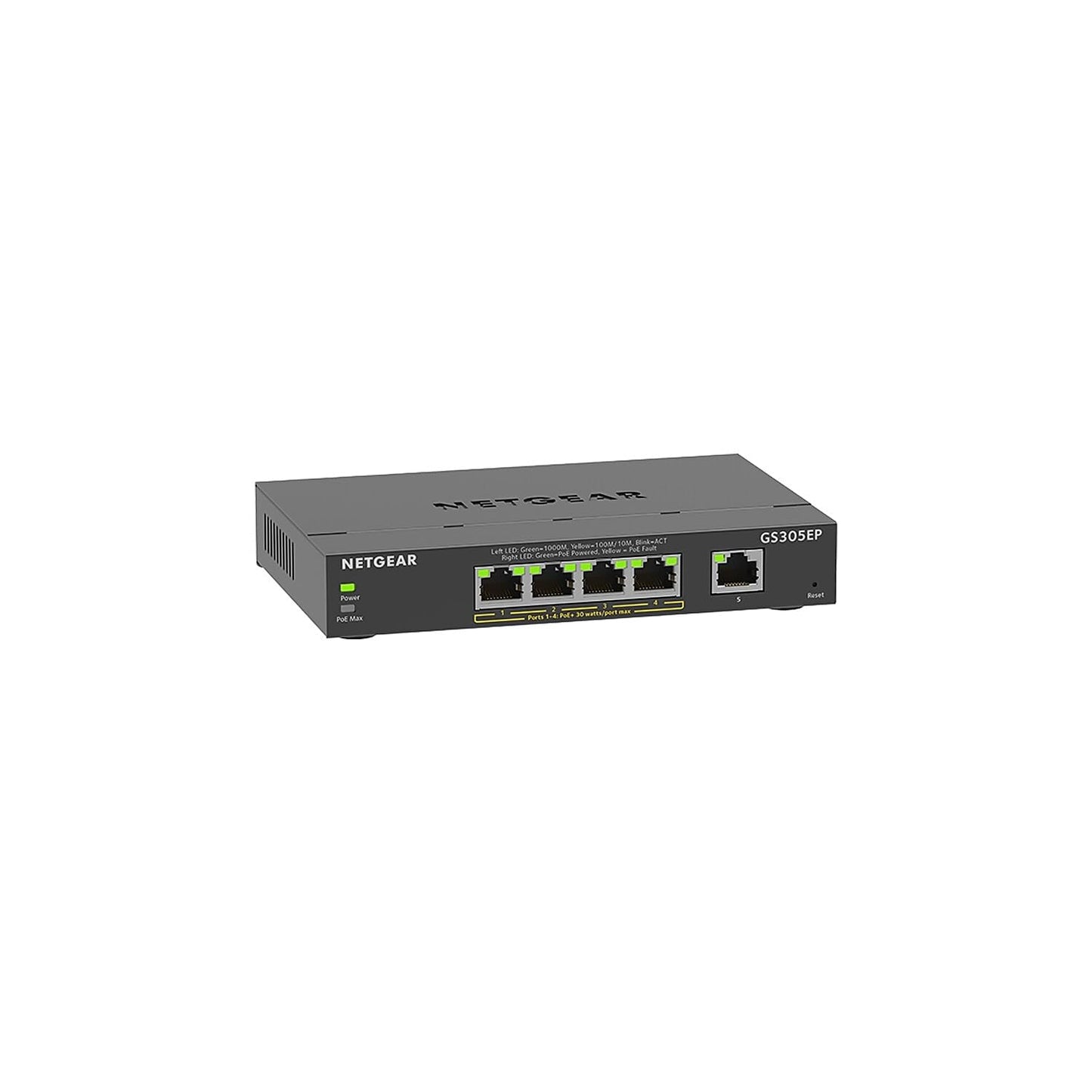 NETGEAR 5 Port PoE Gigabit Ethernet Easy Smart Managed Essentials Switch (GS305EP) - with 4 x PoE+ @ 63W, Desktop or Wall Mount
