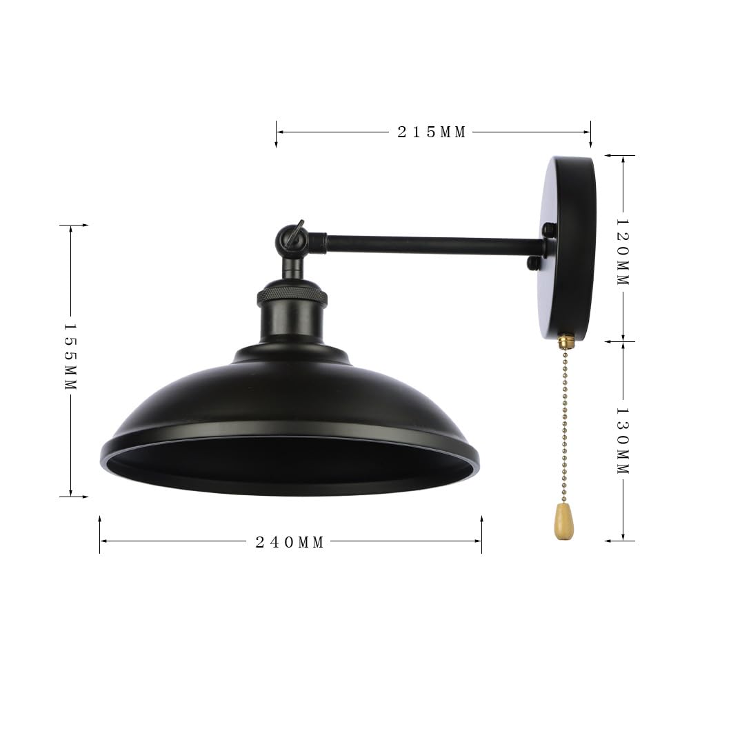 VinTopsh Vintage Black Wall Sconce Light, 1-Light Switch Farmhouse Wall Lamp, Industrial Pull Chain Wall Light Fixture for Living Room Bedroom