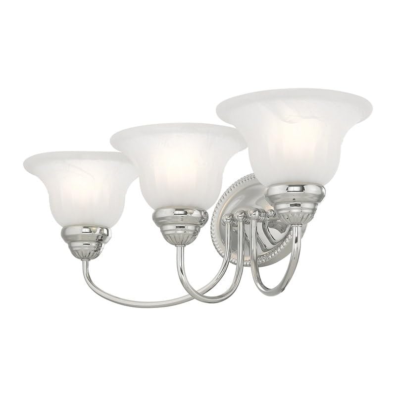Livex Lighting 1533-05 Edgemont 3 Light Wall Sconce Chrome with White Alabaster Glass, 23.5 x 8.75 x 8