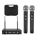 GUDEHOLO Wireless Microphone System with case, Metal UHF Dual Handheld 20 Channels Professional Cordless Mic System for Church, DJ, Karaoke,Wedding