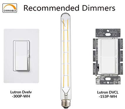 Bulbright Vintage Tubular LED Filament Bulb Dimmable T30 6W LED Light Bulb, E26 Base, Clear Warm White 2700K, 60W Equivalent, 110-120VAC, Dimmable
