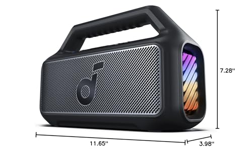 Soundcore Boom 2 by Anker, Outdoor Speaker, 80W, Subwoofer, BassUp 2.0, 24H Playtime, IPX7 Waterproof, Floatable, RGB Lights, USB-C, Custom EQ, Bluetooth 5.3, Portable for Camping and Beach - Black