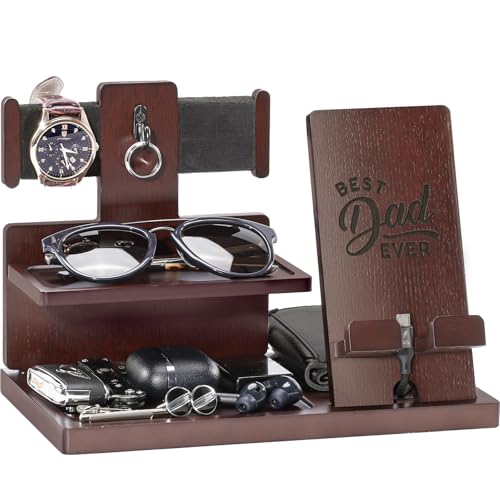 ProCase Gifts for Dad, Wood Phone Docking Station for Men, Dad Gifts From Daughter Son, Mens Nightstand Organizer, Anniversary Birthday Gifts for Dad