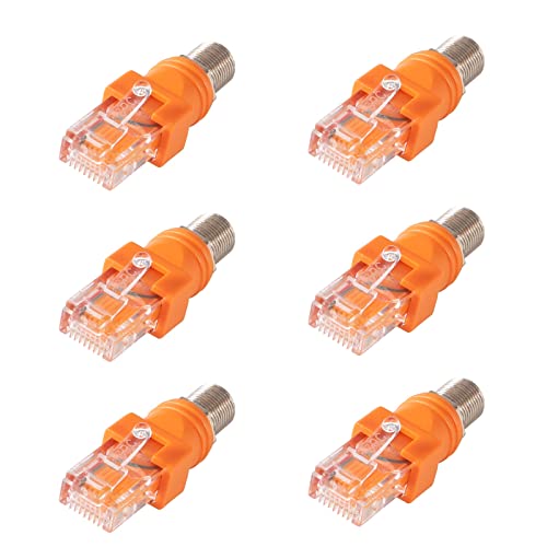 Coliao 6pcs RF to RJ45 Converter Adapter, F Female to RJ45 Male Coaxial Barrel Coupler, Coaxial to Ethernet Adapter