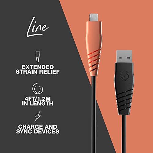Skullcandy Line Lightning Cable, 15W USB A to Lightning Charger Cable and Sync Cable for iPhone/Pro/Max, 4ft - Black/Orange