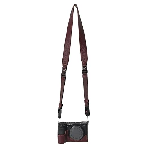 BMAOLLONGB A6700 Case, Handmade Litchi Genuine Real Leather Half Camera Case Bag Cover for Sony Alpha A6700 Bottom Opening Version + Neck Strap