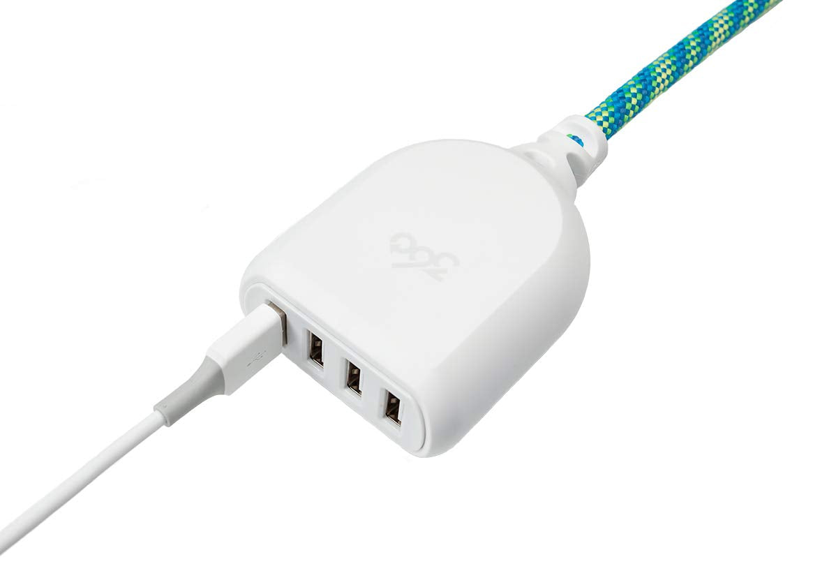 360 Electrical Habitat 4.8, 6 ft 4-Port USB Extension Cord, Durable Braided Casing, Mint Julep, 4.8A, USB Charger Cable, Power Strip USB Hub Charging