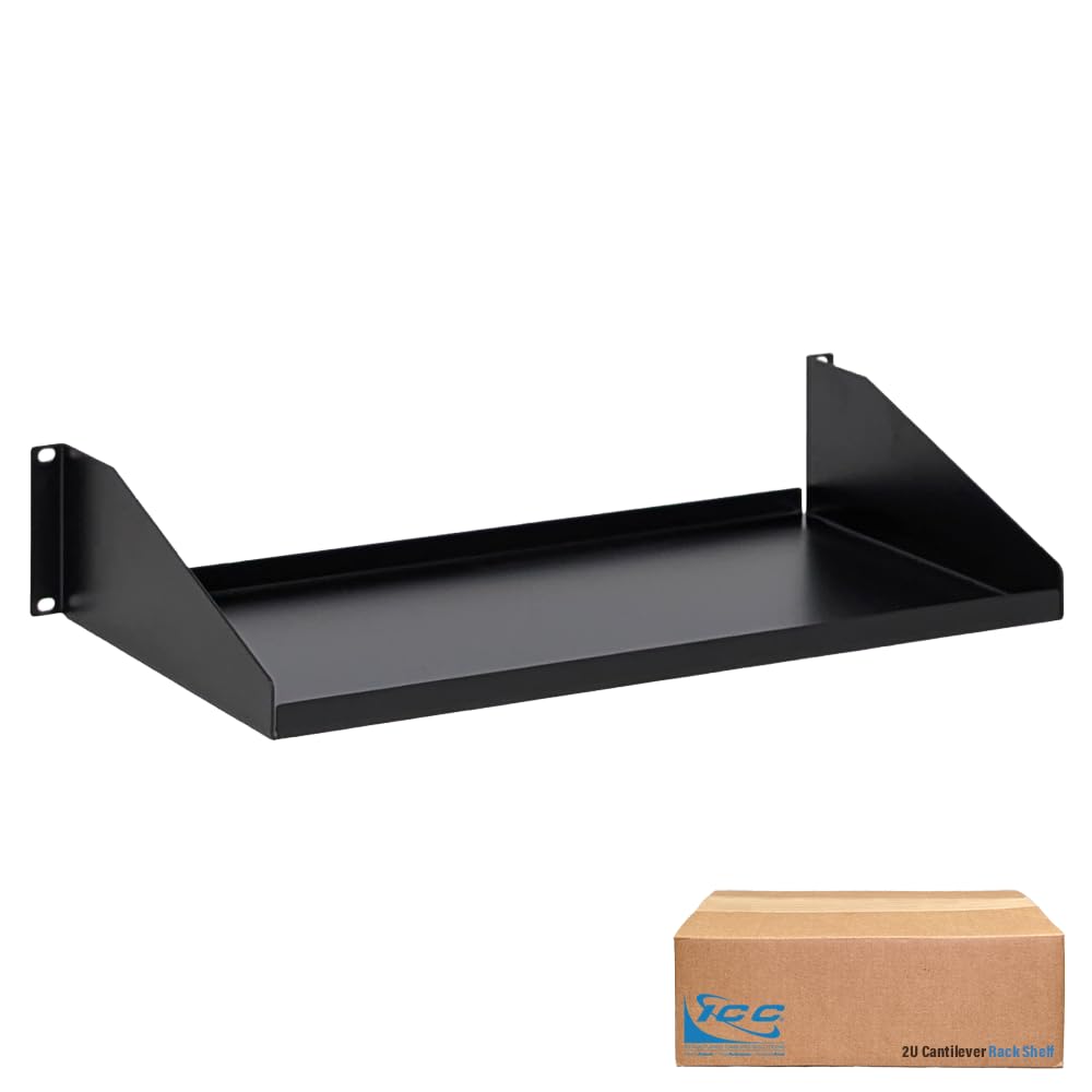 ICC 2U Solid Cantilever Rack Shelf, 10-Inch Deep, Black
