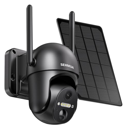 SEHMUA Solar Security Cameras Wireless Outdoor, 2K 360° View Battery Powered Outdoor Camera, WiFi Home Security with Spotlight Color Night Vision, PIR