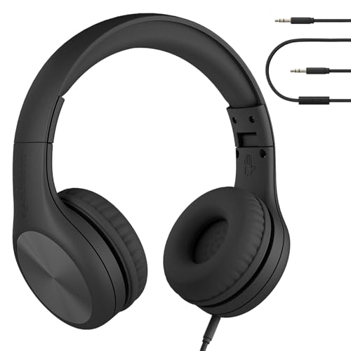 LilGadgets Connect+ Pro Wired Kids Headphones for School with Microphone, Volume Limiting Over-Ear Headset with Cord, SharePort Technology & SoftTouch
