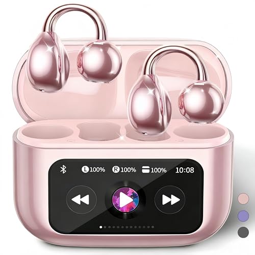 Open Ear buds,Clip On Earbuds Wireless with Touchscreen Case, Lightweight 4g , Bone Conduction Headphones for Running, Workouts , 50H Battery