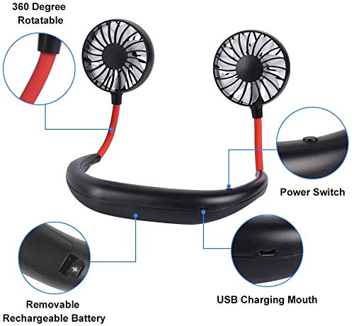 Neck Fan Portable- Neckband Fan USB Charging Hand Free - Personal Perfume Mini Sport Fan - Rechargeable with 3 Speeds Adjustable and LED Light