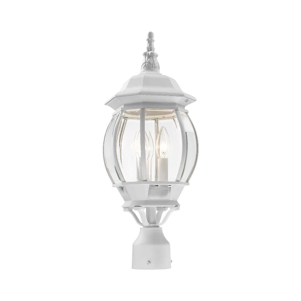 Livex Lighting 7526-14 Frontenac Traditional 3-Light Outdoor Post Top Light with Clear Beveled Glass Shades, 22" x 8" x 22", Black