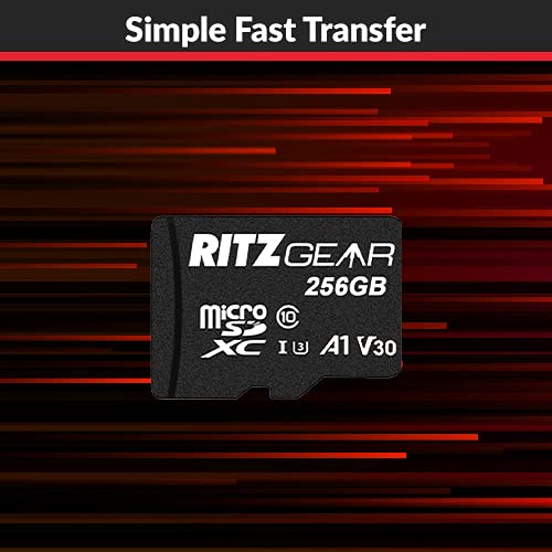 Ritz Gear 256GB Micro SD Card, microSDXC Full HD & 4K UHD, UHS-I, U3, A1, V30, C10-Memory-Card + Adapter & USB-Card-Reader, for Android Smartphones