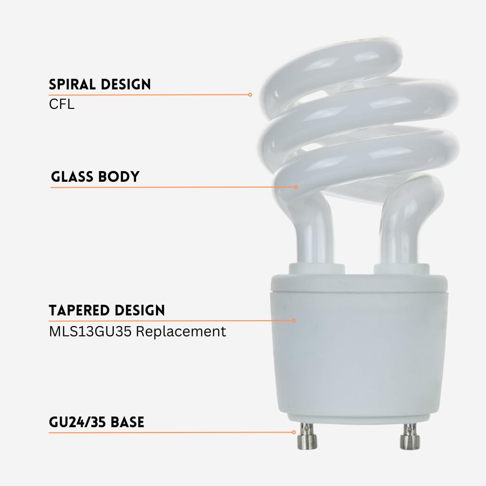 Shadid 13-Watt GU24 / GU35 Compact Fluorescent Light Bulbs, Replacement for MLS13GU35, Great for VQL5 Exhaust Fans, 3500K Natural White, MLS13GU35