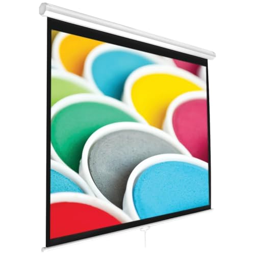 Pyle Manual Pull Down Projector Screen - Universal 100-inch Roll-Down Retractable Manual Screen w/ Auto-Locking, Adjustable Screen Height, Black Masking Border -Home PRJSM1006