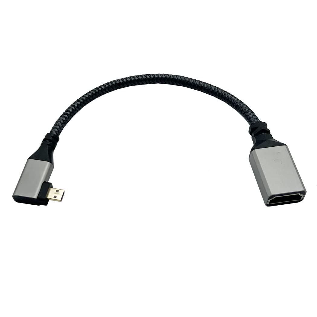 Seadream 4K Angled Micro HDMI to HDMI Cable;8inch Nylon Braided Left Angled Micro HDMI Male to HDMI Female Cable (Type D to Type A) Support 4K/60Hz