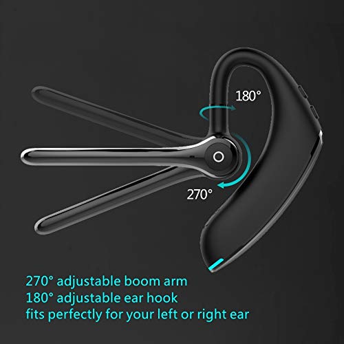 AYI Bluetooth Earpiece Headphone Dual Noise Cancelling Mic Painless Open-Ear Handsfree Stereo Sound Left/Right Changeable Earhook Earphones