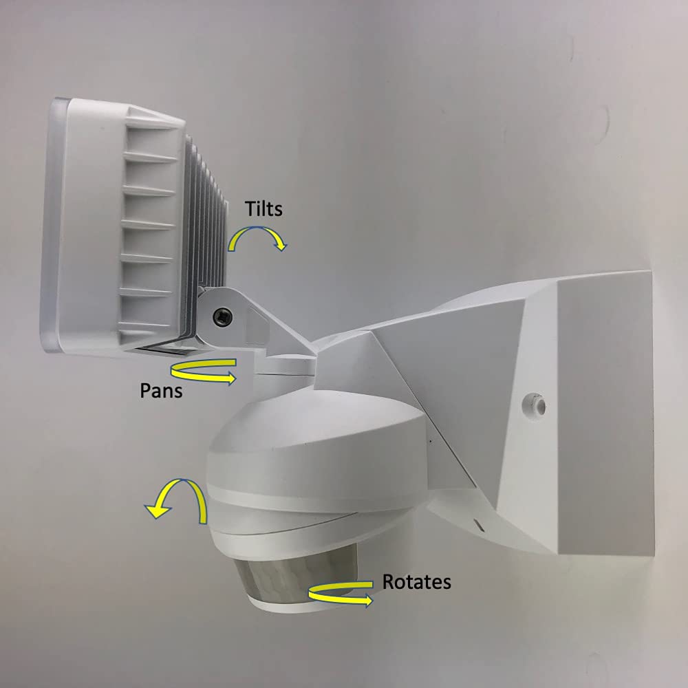 IQ America Motion Security Flood Light 1600 Lumen LED Outdoor Weatherproof Adjustable Sensor Detection Universal Wall Eave or Soffit Universal Mount