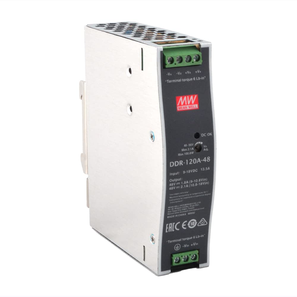 Original MEAN WELL DDR Series 100W DIN Rail DC-DC Converter Input 9-18V DC to 48V DC 2.1A 100W meanwell Power Supply Power Converter (12V dc to 48V dc)