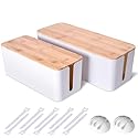 2 Pack Large Cable Management Box - Wooden Style Cord Organizer and Cover for TV Wires, Computer, Router, USB Hub and Under Desk Power Strip - Safe