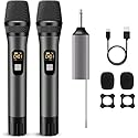 voijump Wireless Microphone, Handheld UHF Dual Metal Cordless Dynamic Mic System with Rechargeable Receiver,200ft Range,for Karaoke, Speech, Party