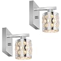CRAFTRONOS 2-Pack Chrome Finish Wall Sconces, Hardware Decor Set of 2 Modern Vanity Lights, Metal Shade in K9 Crystal Clear Glass for Bathroom Mirror