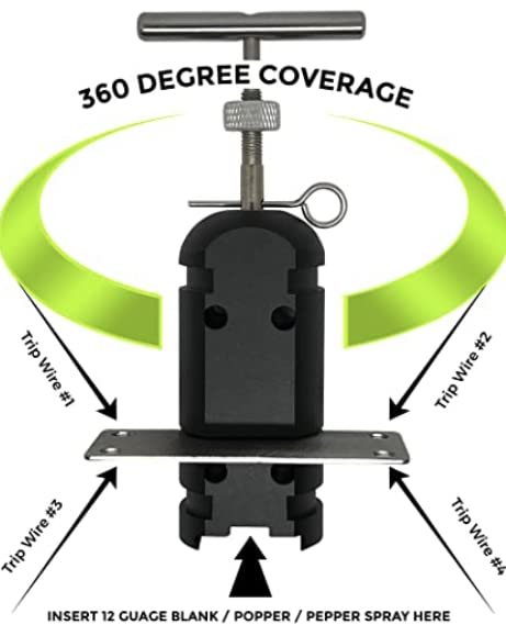 12 Gauge Trip Wire Alarm by Trip Alarm Co. (Black) USA Made Perimeter Defense Device 360° Coverage Quad 3.0 Early Warning Security Device System
