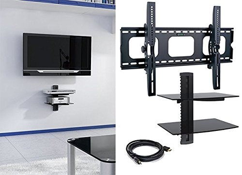 2xhome - New TV Wall Mount Bracket & Two (2) Double Shelf Package