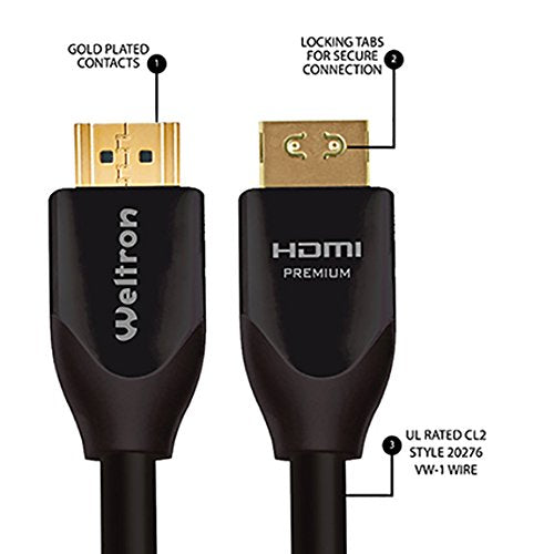 WELTRON - Certified HDMI Cable Black 3.ft (91-804CP-01M)