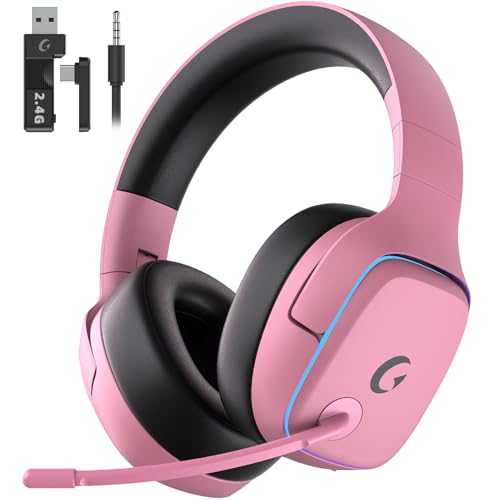 Gvyugke 2.4GHz Wireless Gaming Headsets for PS5, PS4, PC, Switch, BlushPink