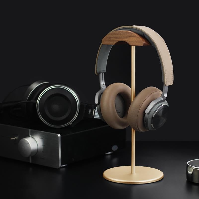 Micool Headphone Stand, Aluminium and Wood Gaming Headset Stand Holder for All Size Headphones with Stable Heavy Base, Headphone Holder for Desk