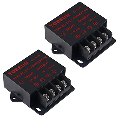 2 Pack DC Converter - Step Down Regulator 12V/24V to 5V 15A 75W Regulated Power Supply