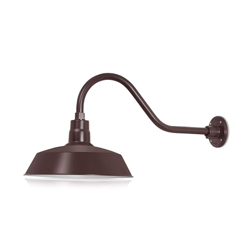 14in. Architectural Bronze Outdoor Gooseneck Barn Light Fixture with 22in. Long Extension Arm - Wall Sconce Farmhouse, Vintage, Antique Style - UL
