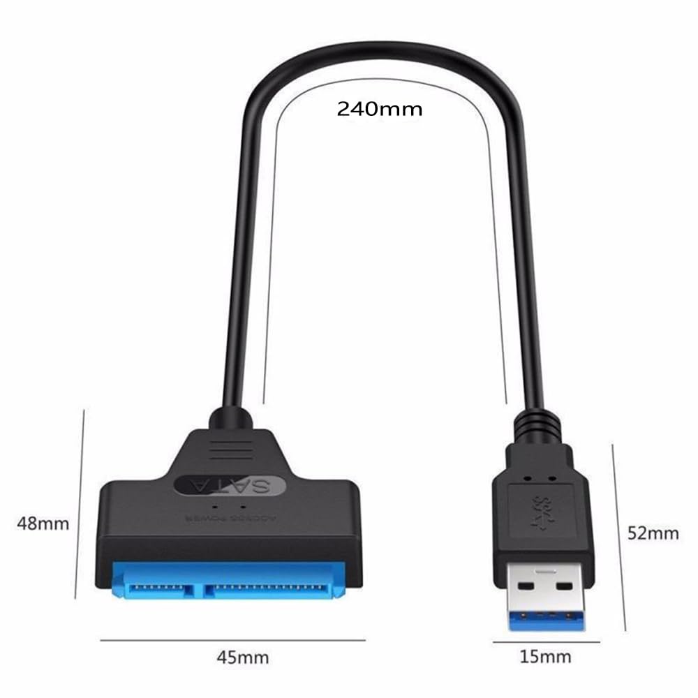 Sqruchel SATA to USB 3.0 Adapter - External Hard Adapter Drive Converter for 2.5” HDD/SSD Data Transfer, USB 3.0 to 2.5” SATA Cable Support