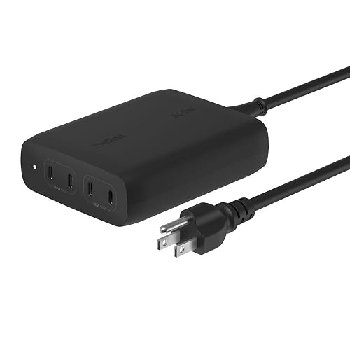 Belkin 4-Port USB C Charger Block, 200W GaN Multi-Port Charger USB-C PD 3.1 Fast Charge + 5ft Power Cord - MacBook, iPhone 17, Air, iPad, Galaxy S26